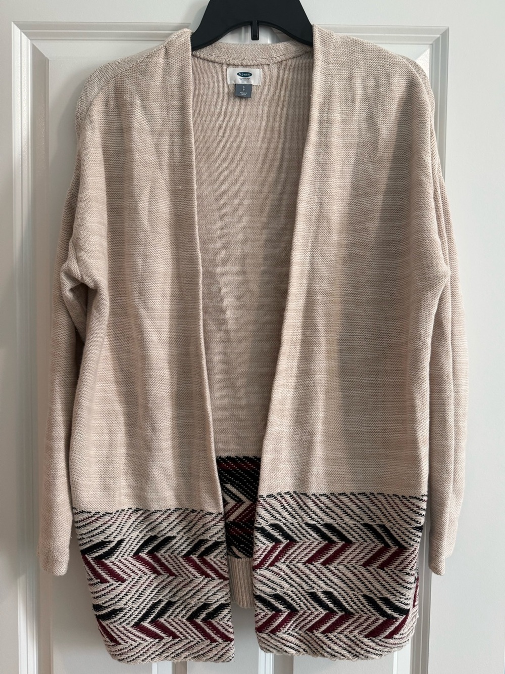 Old Navy Beige Open-Front Cardigan with Patterned Hem